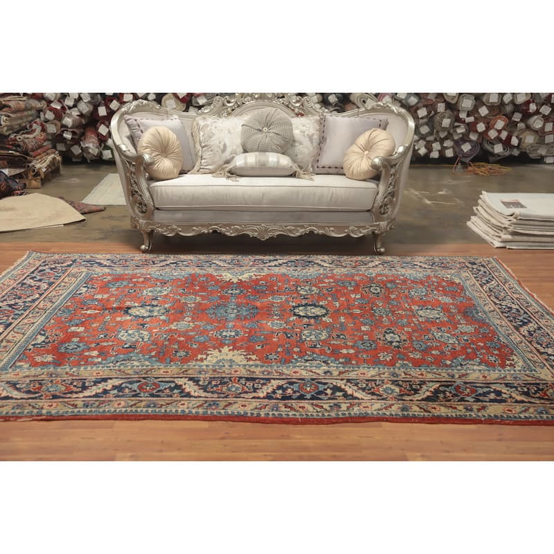 Hand Knotted Oriental 100% Wool Carpet Traditional Floral Oranges & Rust Tabriz Area Rug - 10' 7'' X 7' 8''