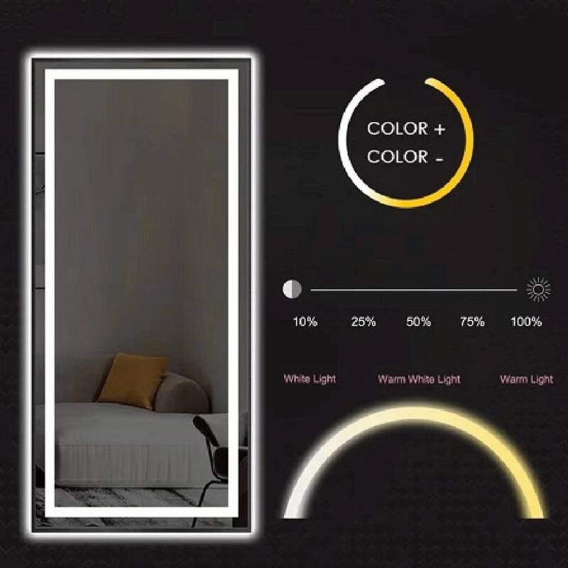 LED Full-Length Floor Mirror - Large, Lighted, Standing Full-Size Mirror - Clear