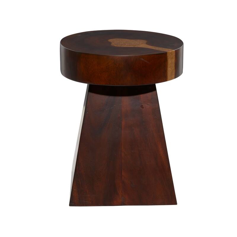 Brown Wood Contemporary Accent Table with Block Style Base