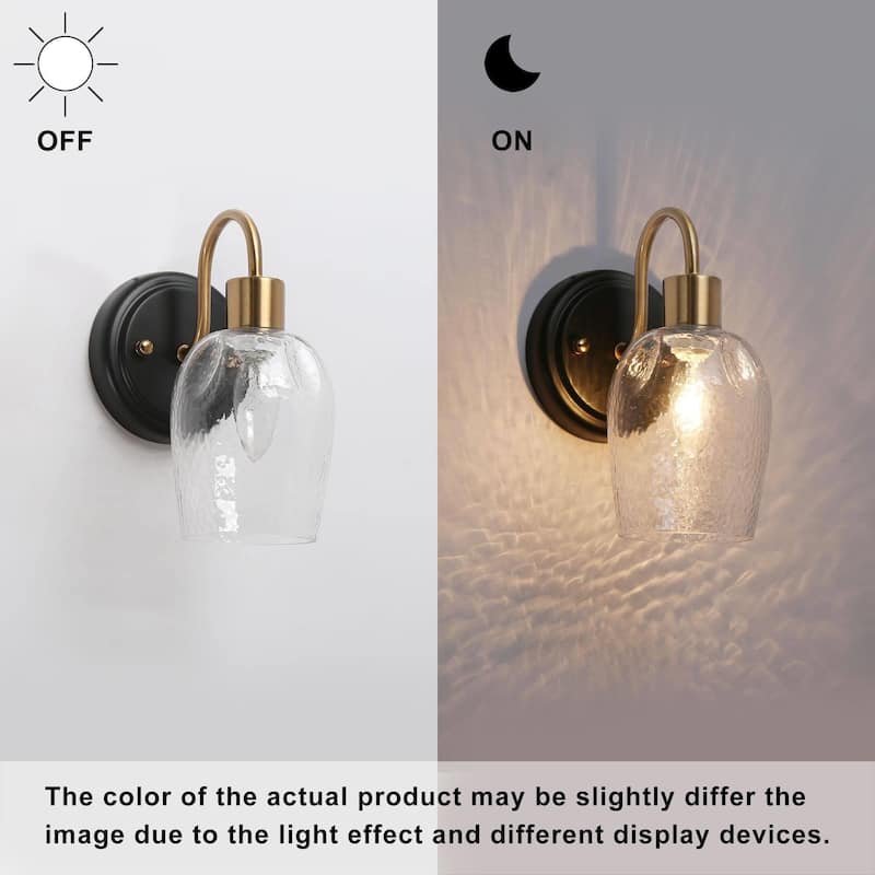 Waylin Modern Elegant 1-Light Water Ripple Glass Shade Black Gold Wall Sconce Dimmable Bathroom Vanity Lighting