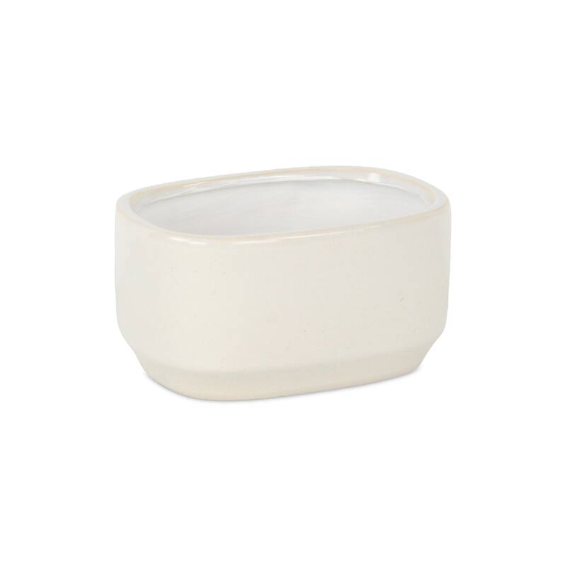 Elegora Wide Curved Rectangular Ceramic Pot - Off White