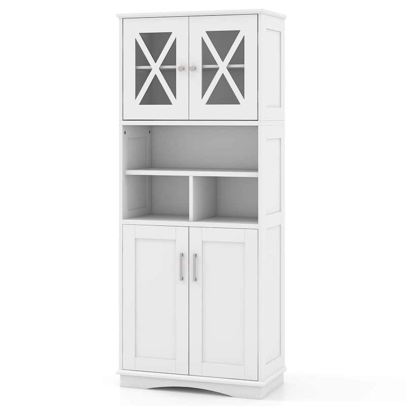 Costway Tall Bathroom Cabinet Large Floor Storage Cabinet with Acrylic - See Details - White