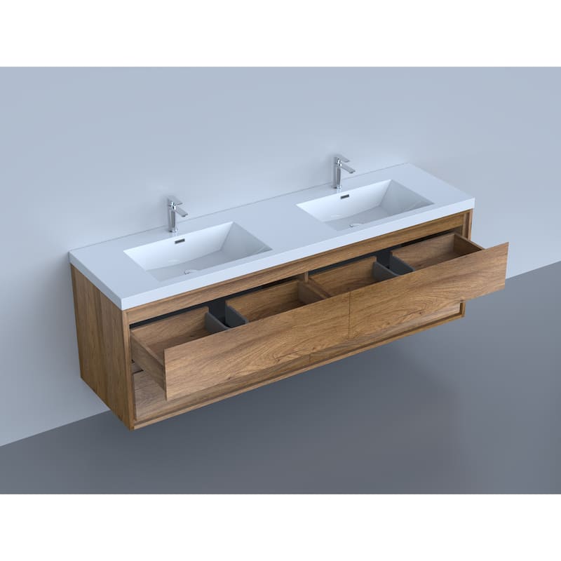 Sage 84" wall mounted bathroom vanity with double basin acrylic top