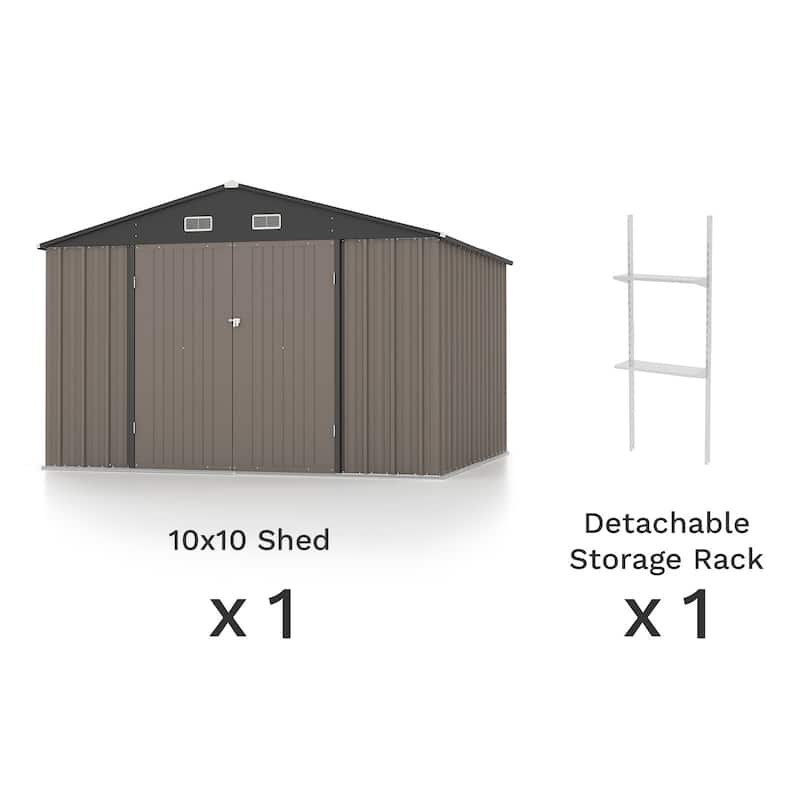 Patiowell 10' x 8'/10' x 10'Metal Outdoor Storage Shed with Goods Shelves/Floor Frame Garden Tool Shed for Backyard Garden