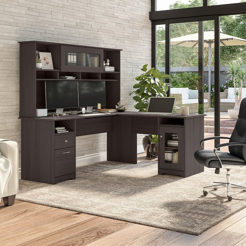 Cabot 72W L Shaped Desk with Hutch and Storage by Bush Furniture