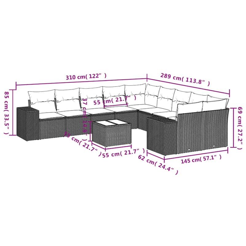 vidaXL Patio Sofa Set with Cushions Outdoor Conversation Furniture Poly Rattan