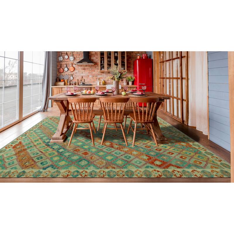 Balochi Akwtee Turquoise/Ivory Rug - 8'2" x 11'5"