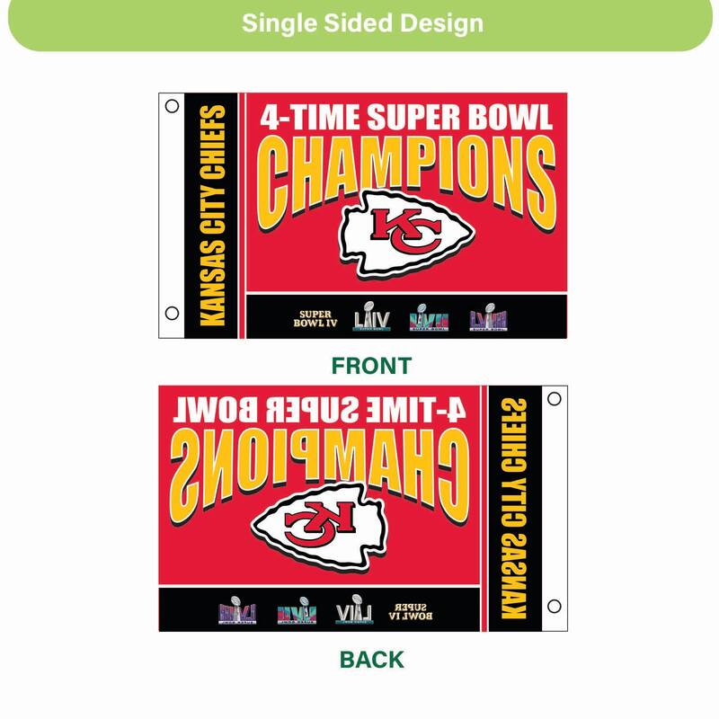 Kansas City Chiefs Single Sided Flag w/ 2 Grommets, 3'x5'