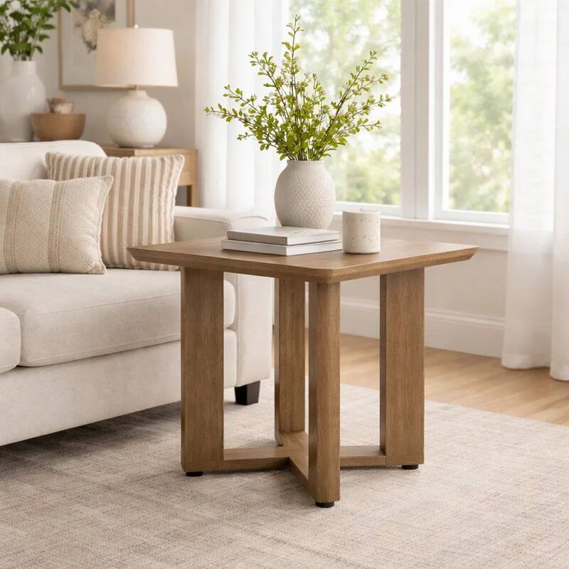 Baily Outdoor Square End Table, 23 Inch Rich Woodlike Brown Metal
