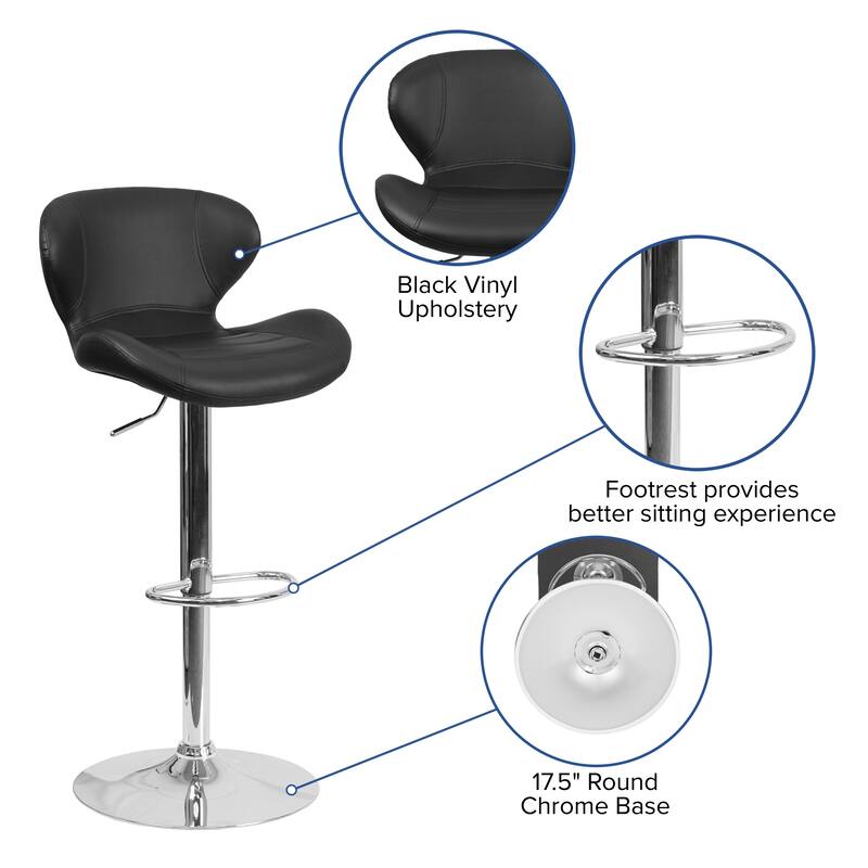 Modern Low-back Height-adjustable Chrome/Vinyl Barstools (Set of 2)