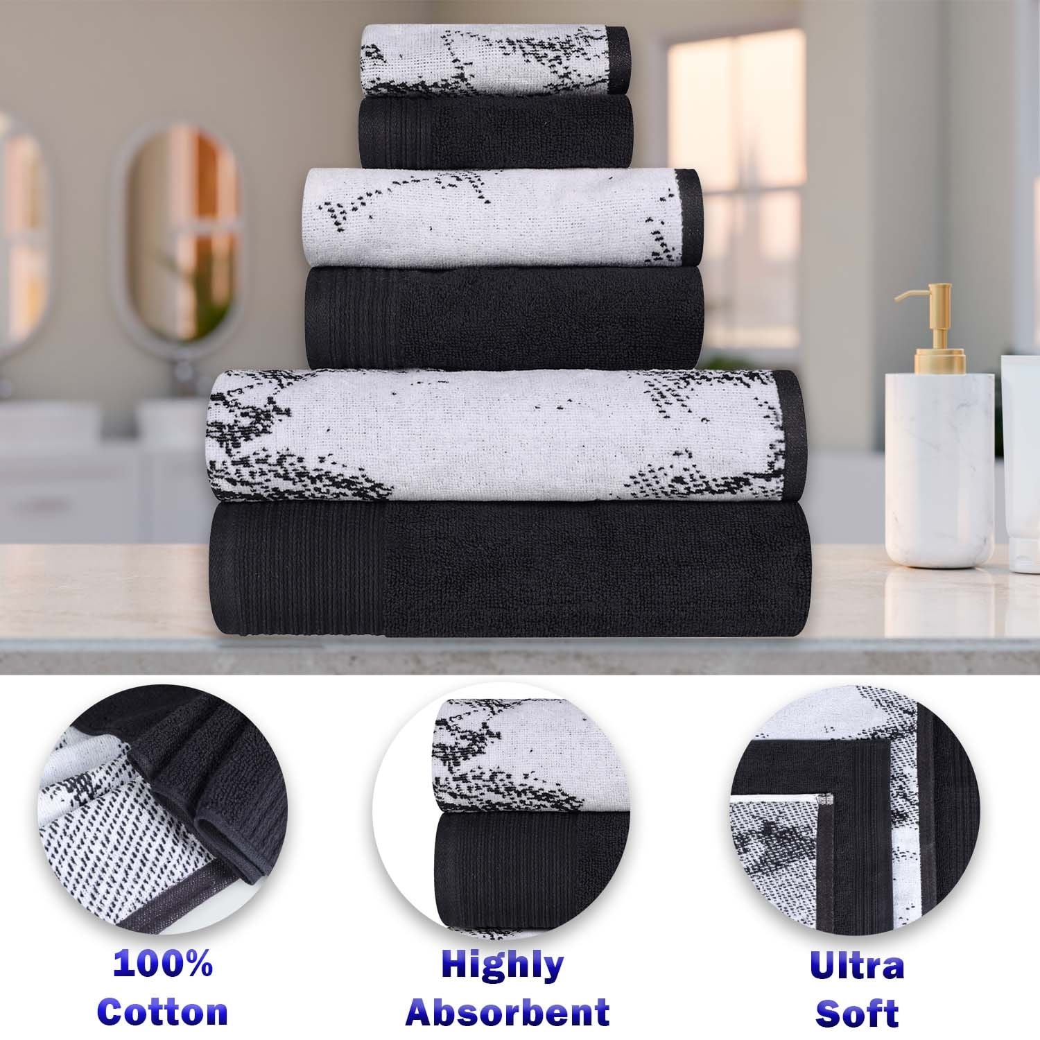 Superior Super Soft 100 Cotton Marble Effect 10 piece Towel Set Black for sale online eBay