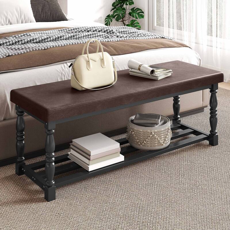 Moasis Entryway Shoe Bench with Cushioned Seat and 2-Tier Storage for Hallway