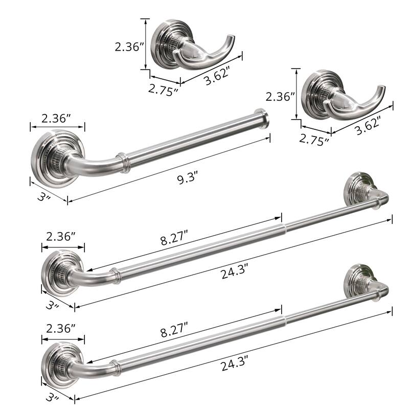 Vintage 5 Piece Bathroom Hardware Set - Silver