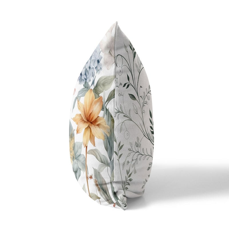 White And Pink Wildflower Whimsy Faux Suede Throw Pillow Zipper