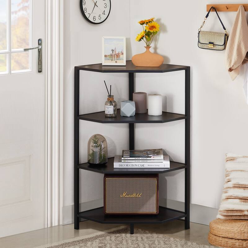 Javlergo Free-Standing 4-Tier Corner Shelf, Wood Storage Shelf