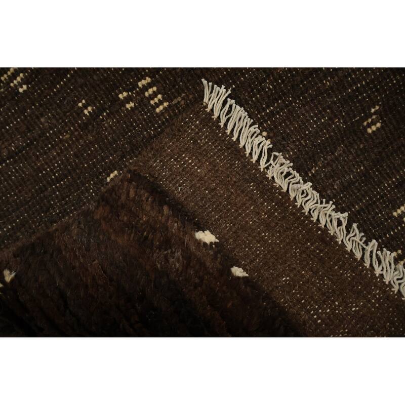 Hand Knotted Oriental 100% Wool Carpet Tribal Abstract Brown Moroccan Area Rug - 8' 7'' X 6' 0''