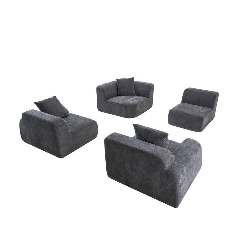 Boneless Sectional Cloud Couch Sofa for Living Room, 118" L-Shape Modular Velvet Sofa Modern Lounge Sleeper Couches with Chaise