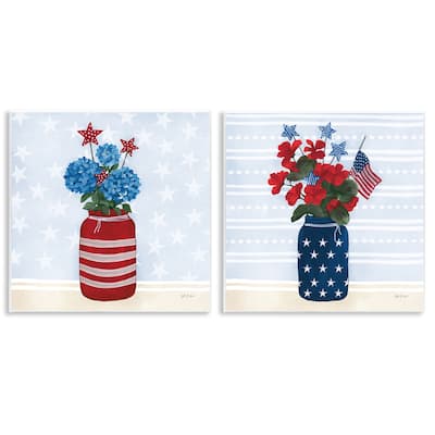 Stupell Patriotic Stripes & Stars Florals Wall Plaque Art Design By Yvette St. Amant (Set of 2)