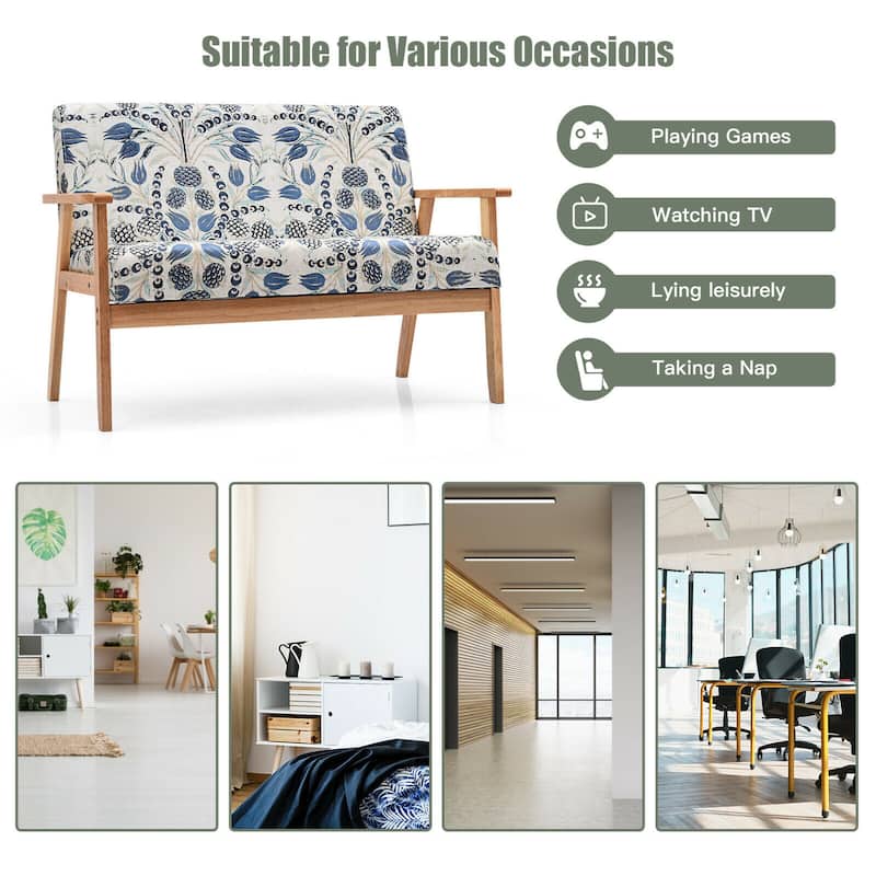 Gymax Modern Fabric Loveseat Sofa Couch Upholstered 2-Seat Wood - 45'' x 26.5'' x 32''