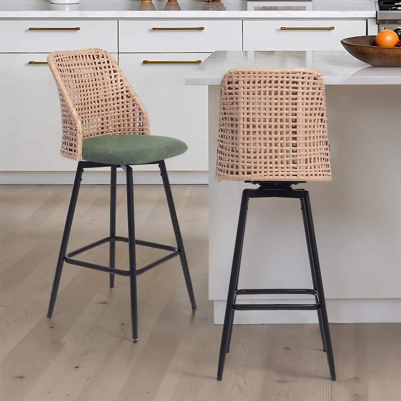 2 Set Wicker 27" Upholstered Counter Bar Stool With Back