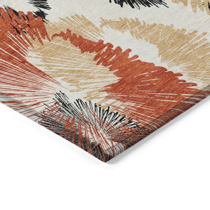Machine Washable Indoor/Outdoor Modern Floral Chantille Rug