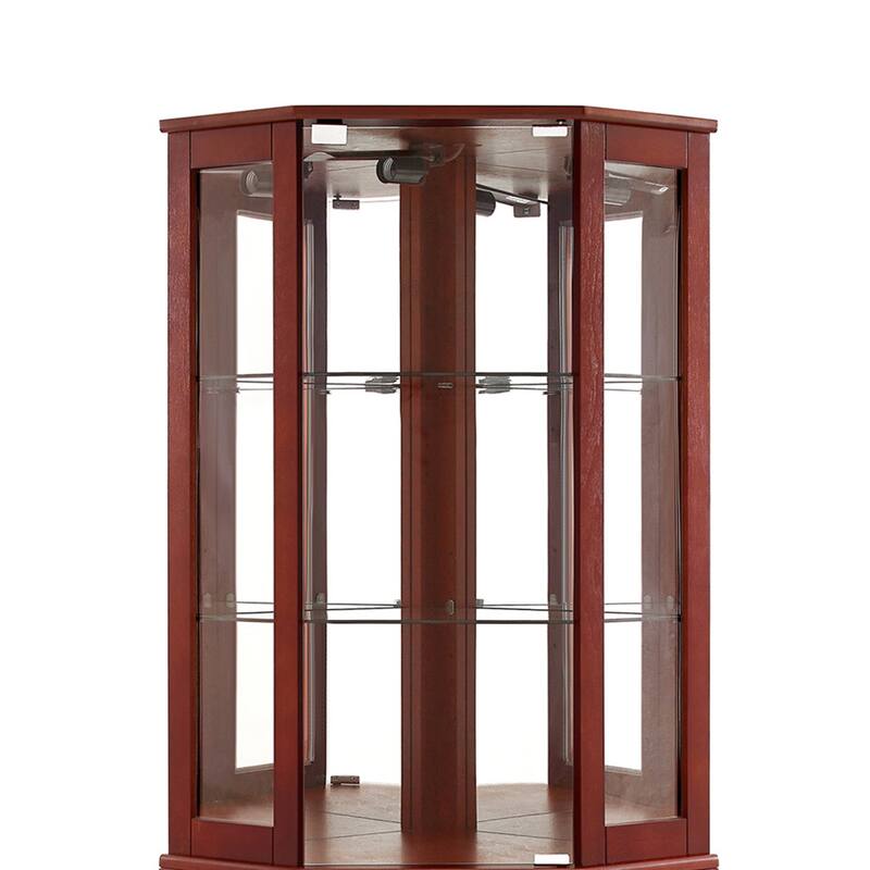 Lighted Corner Curio Display Cabinet with 6 Adjustable Glass Shelves and Mirrored Back Panel