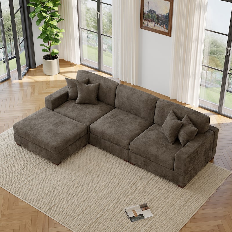 Modern Oversized Chenille Modular Sectional Sofa with Ottoman