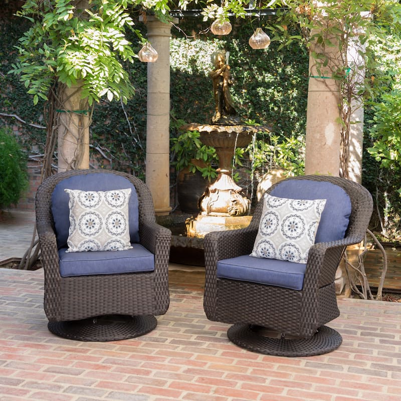 Liam Outdoor Wicker Club Chair (Set of 2) by Christopher Knight Home - Brown with Navy