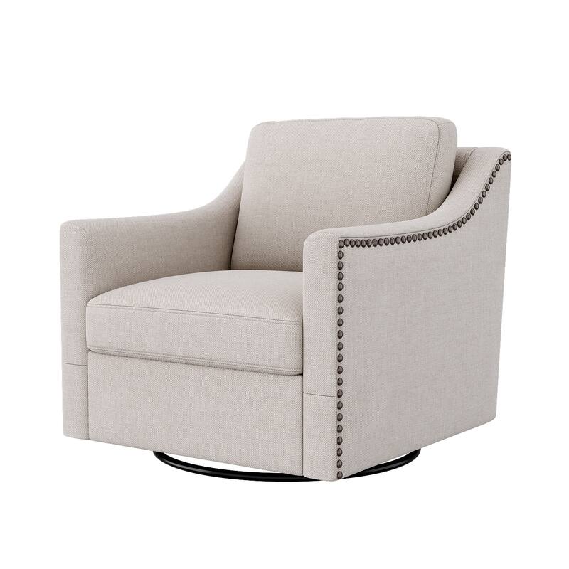 Modern Soft Velvet Upholstered Ergonomics Swivel Armchair: 360 Degree Movement, Brass Nail Decorative
