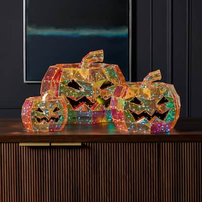 Prismatic Iridescent Pumpkin Set of 3 (8", 12", 16"), LED lights - N/A