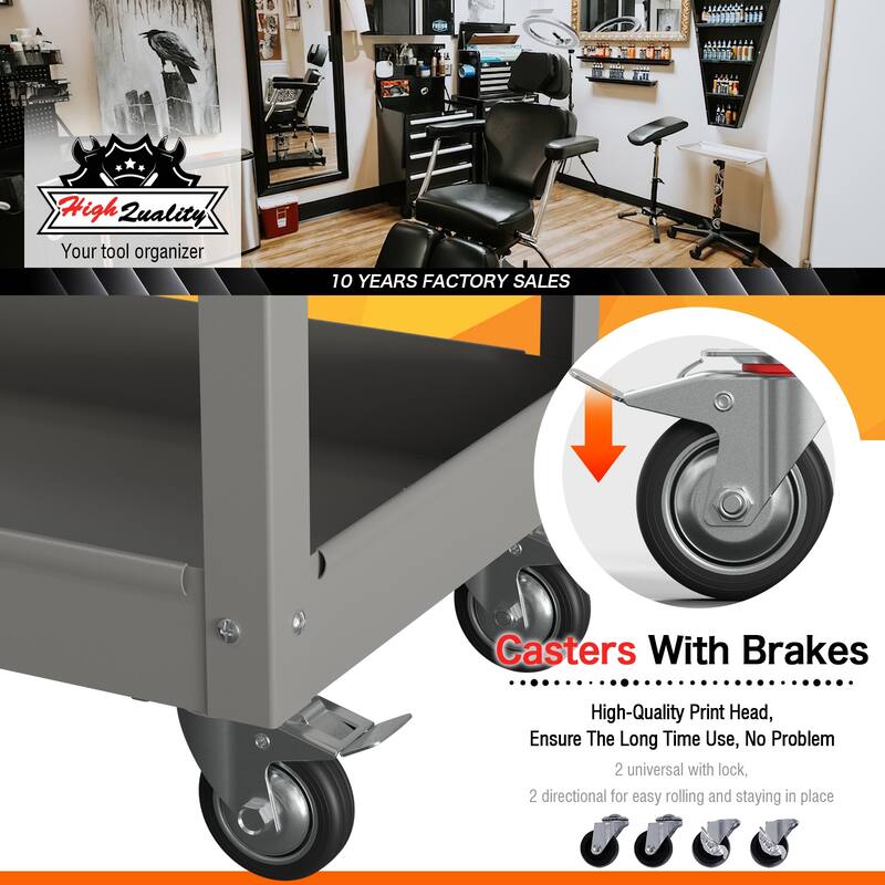3-Tier Rolling Tool Cart on Wheels for Mechanics with Utility Drawer