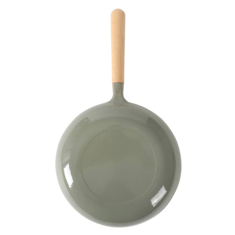 Sur La Table Kitchen Essential 9.5 Inch Pre-Seasoned Cast Iron Skillet with Wood Handle Natural Nonstick Lightweight Cast Iron