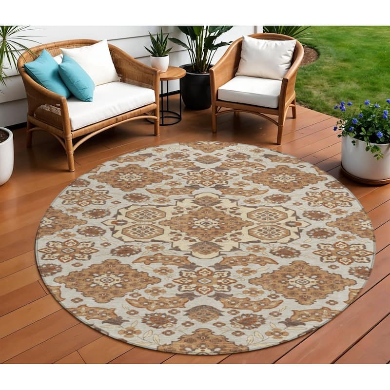 HomeRoots Medallion Traditional Rectangle Outdoor Rug - 8' Round
