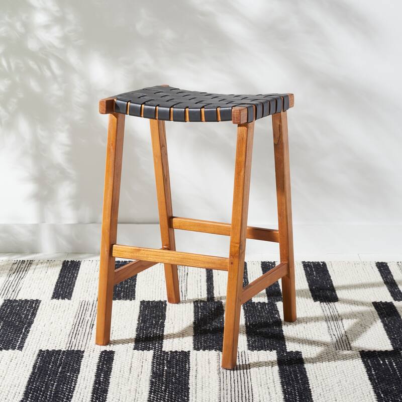 SAFAVIEH Remzija 30-inch Woven Leather Rectangle Bar Stool - 20" W x 19" D x 30" H