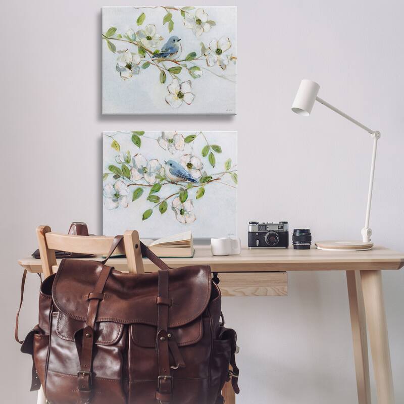 Stupell Perched Bluebirds on Branch Canvas Wall Art Design By Sally Swatland (Set of 2)