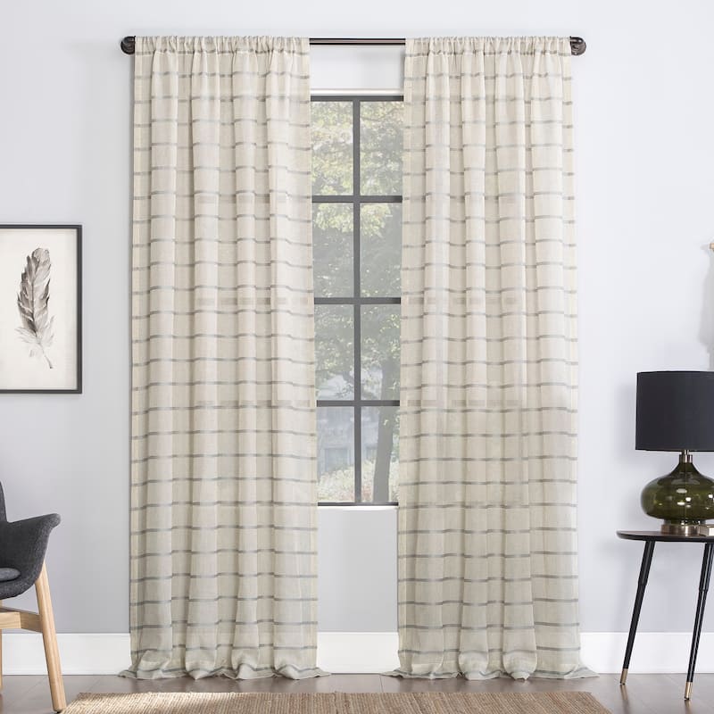 Clean Window Twill Stripe Anti-Dust Linen Blend Sheer Curtain Panel, Single Panel - Gray - 52" x 84"