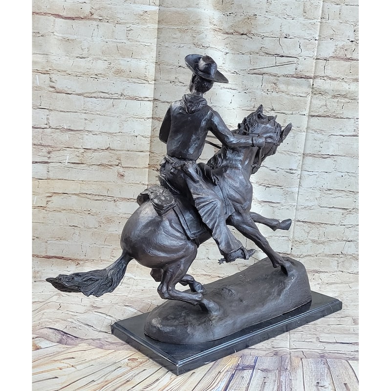 Frederic Remington Cowboy On Horseback Bronze Sculpture Statue Western Decor