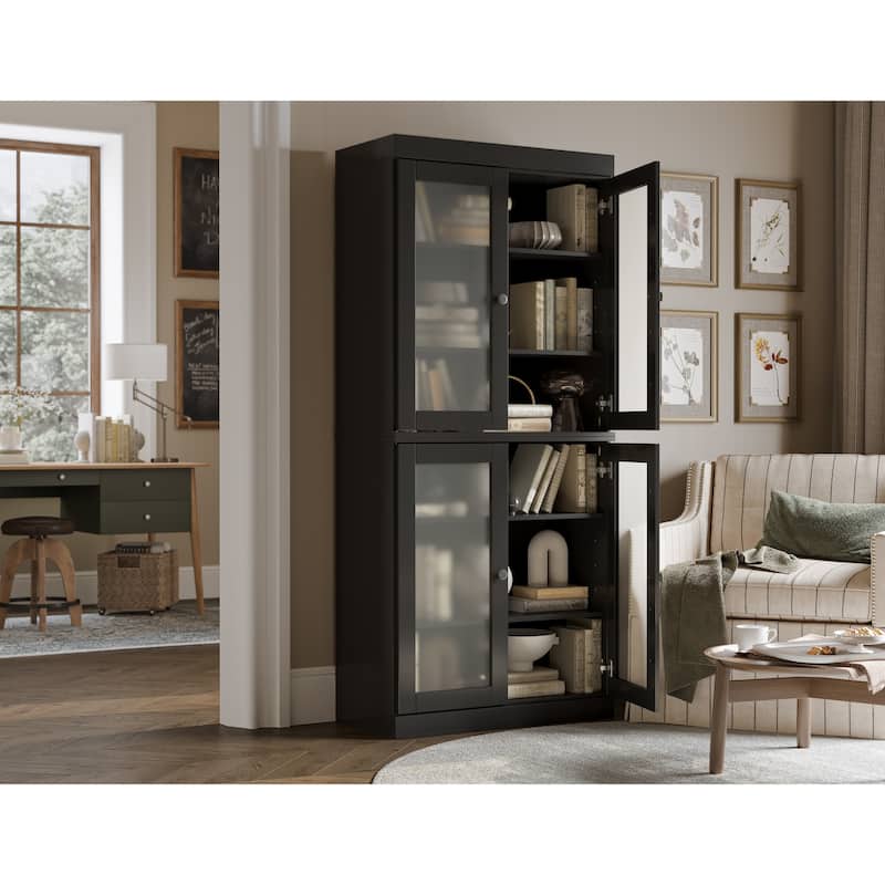 100% Solid Wood 6-Shelf Bookcase with Optional Doors by Palace Imports - 4 Dr Frosted - Black