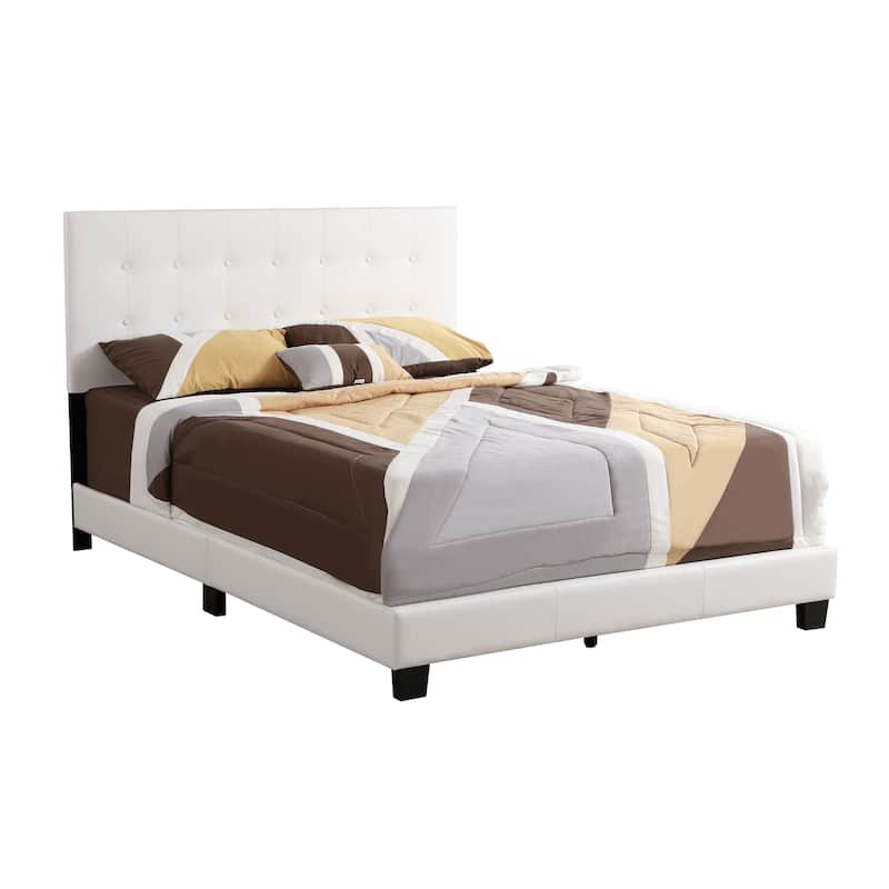 White Faux Leather Full Bed with Button Tufted Headboard