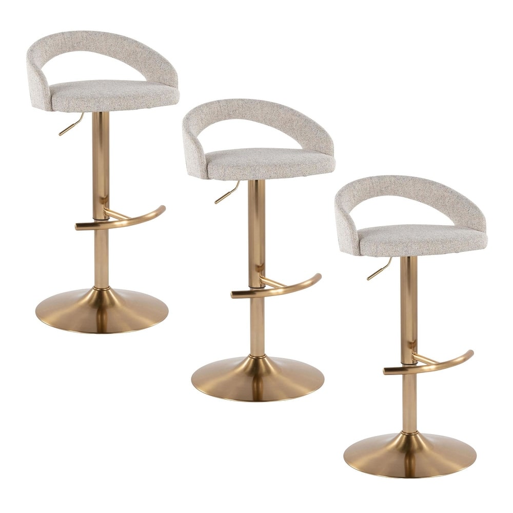 Grotto Upholstered Adjustable Barstool with Gold Metal - Set Of 3