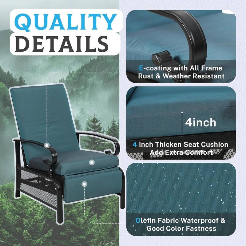 Outdoor Patio Adjustable Cushioned Recliner Lounge Chair & Bistro Side Table Set