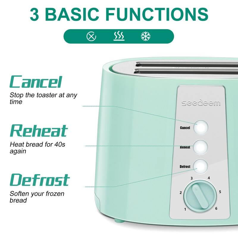 Toaster 2 Slice,6 Shade Settings, Removable Crumb Tray, 750W
