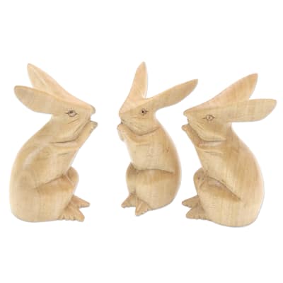 Novica Handmade Adorable Bunnies Wood Sculptures (Set Of 3)