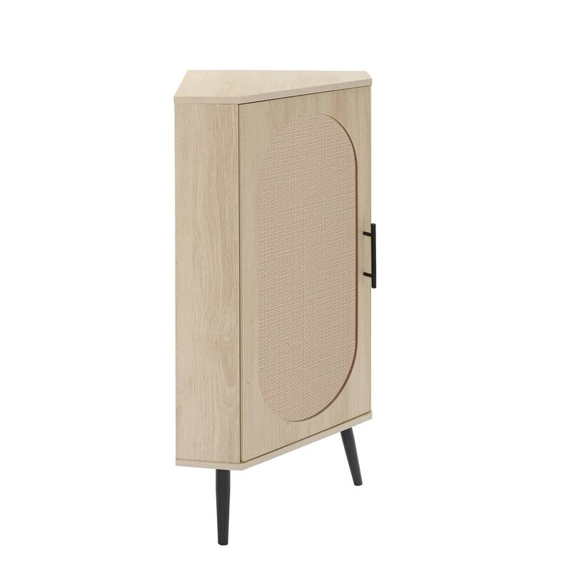 GDFStudio - Modern Rattan Storage Corner Cabinet with Adjustable Shelves