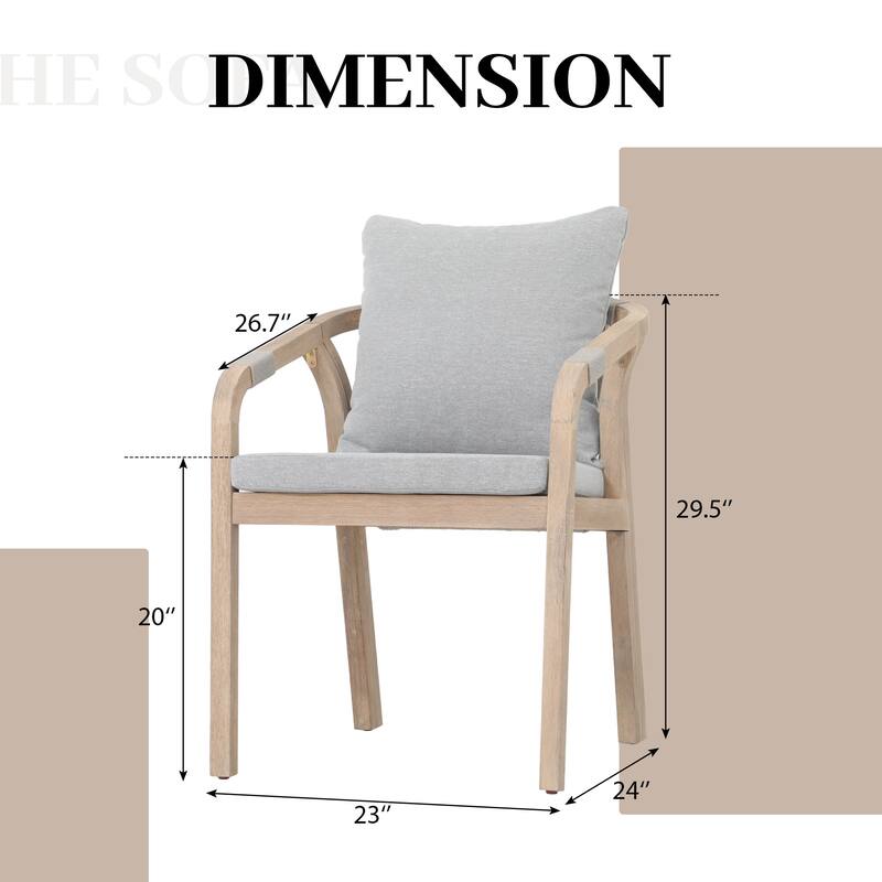 Acacia Wood Outdoor Dining Chairs with Rope Back, Set of 2