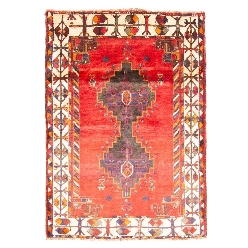 ECARPETGALLERY Hand-knotted Melis Vintage Red Wool Rug - 3'5 x 5'0