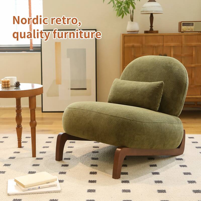 Cute Accent Chair with Solid Wood Legs, Velvet Living Room Chair with Soft Cushion, Cozy Bedroom Chair