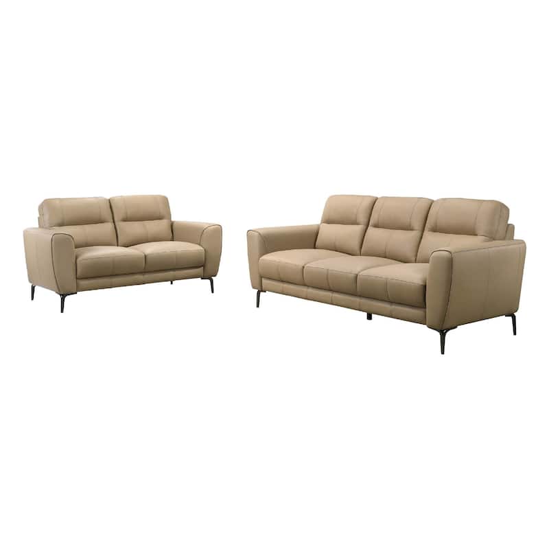 Hena 2pc Sofa and Loveseat Set, Modern Style, Light Beige Full Leather