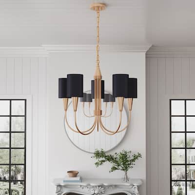 Farmhouse 5-Light Black Fabric Shades Chandelier with Gold Leaf Lining