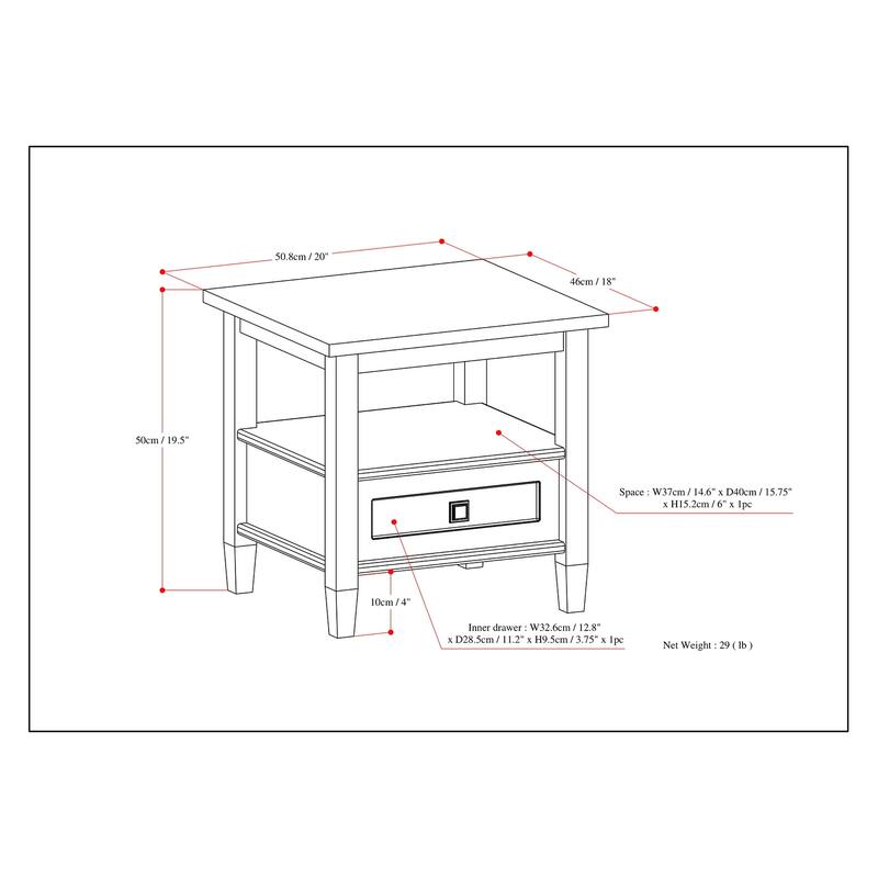WYNDENHALL Norfolk SOLID WOOD 20 inch Wide Rectangle Transitional End Side Table - 20 inch Wide